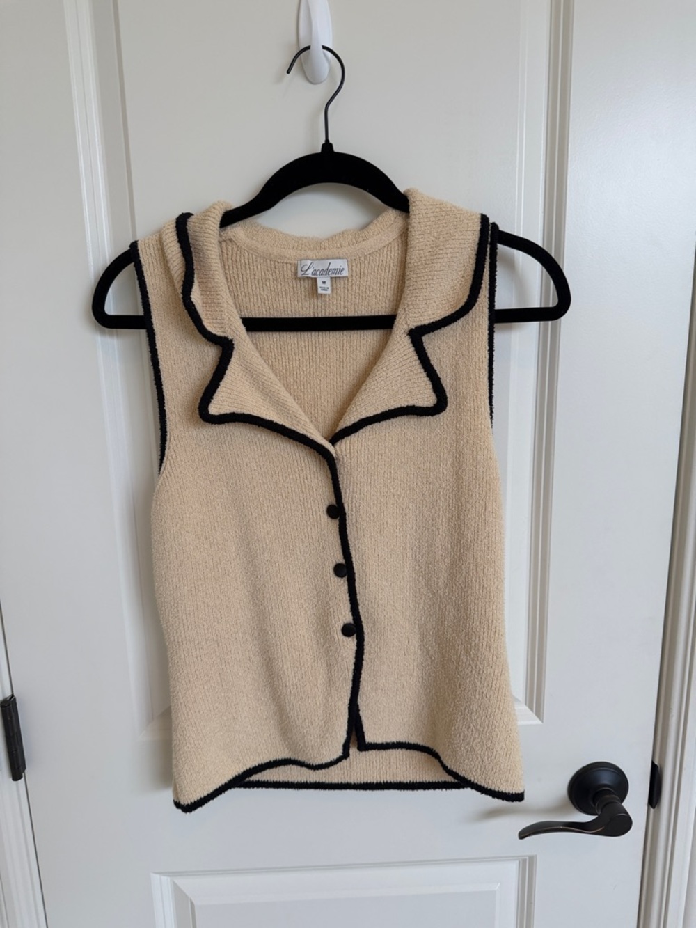 L'Academie Cream Tank Top with Black Trim